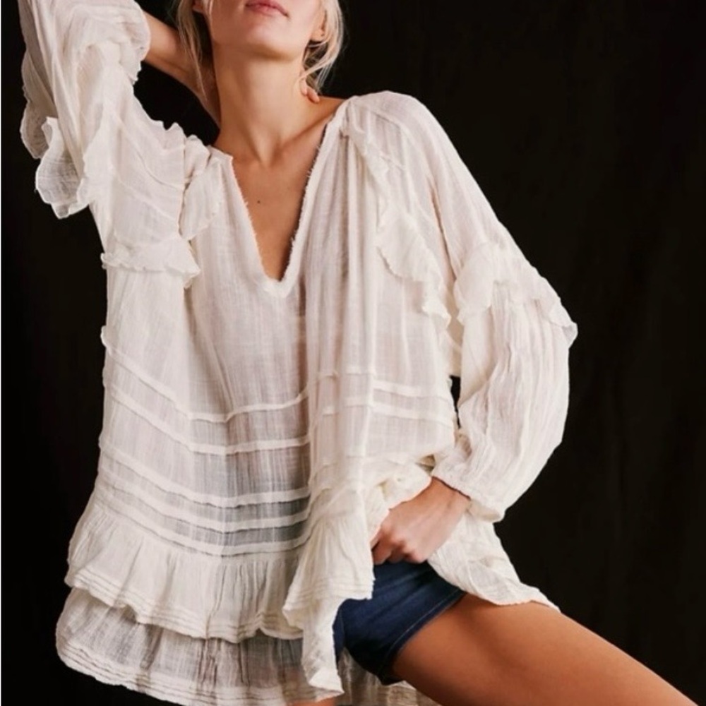 Free People FP One Tamasi Tunic - Elegant White Ruffled Women's Top